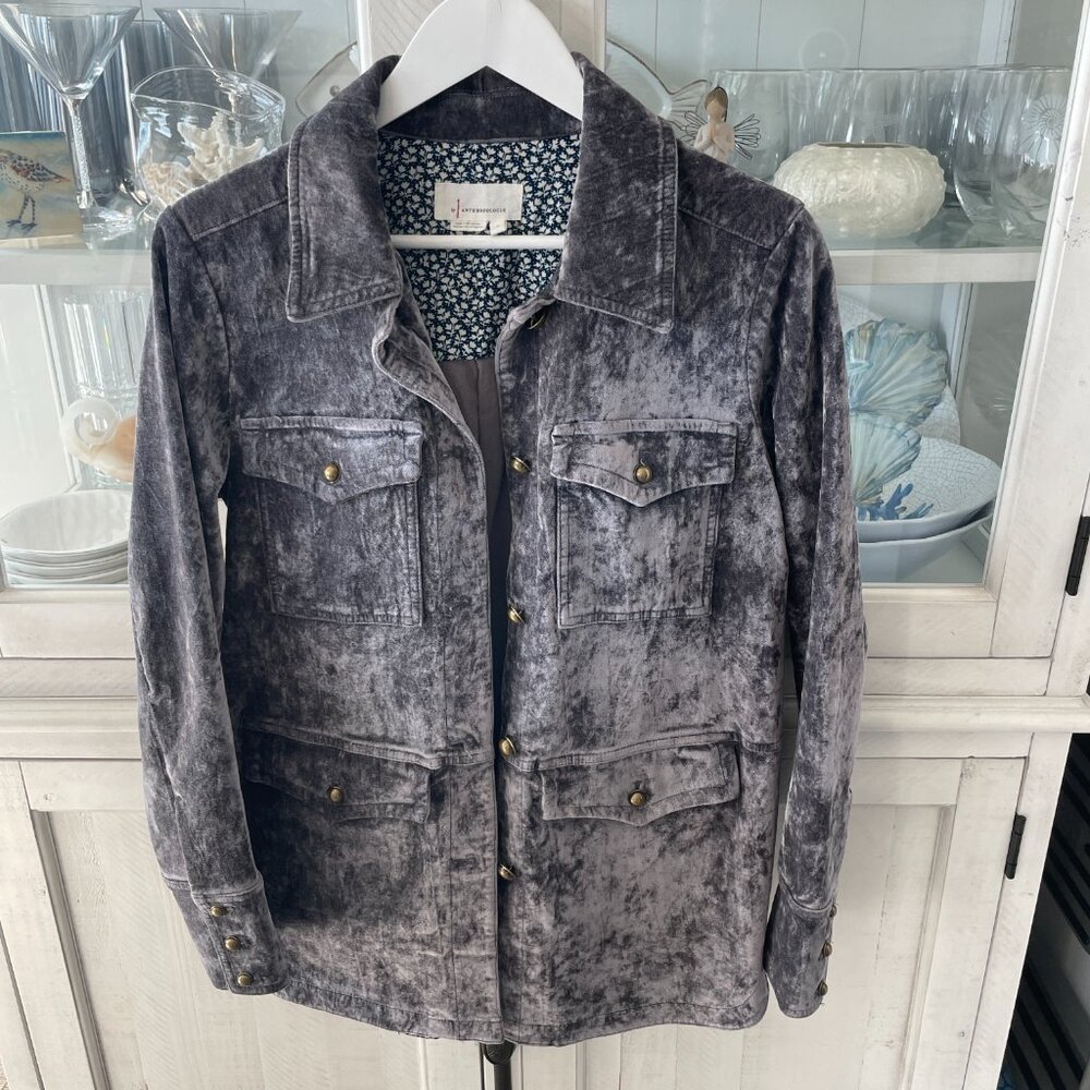 ANTHROPOLOGIE VELVET UTILITY JACKET GRAY SIZE SMALL PREOWNED